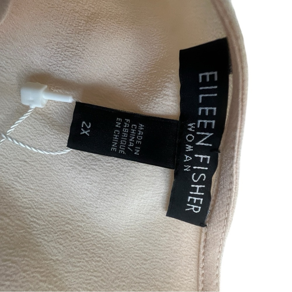 NWT Eileen Fisher Cream 100% Silk 2X Short Sleeves Top Hi-Low - Picture 7 of 7